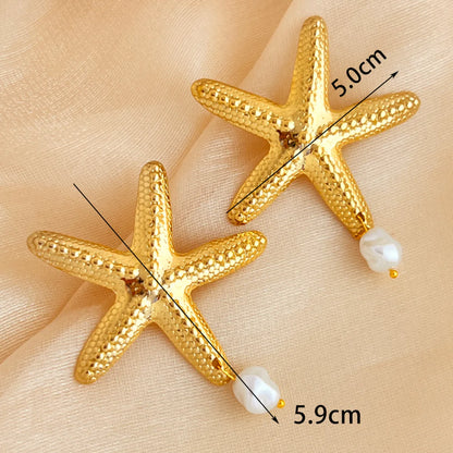 1 Pair Elegant Glam Luxurious Starfish Pearl 304 Stainless Steel 18K Gold Plated Drop Earrings