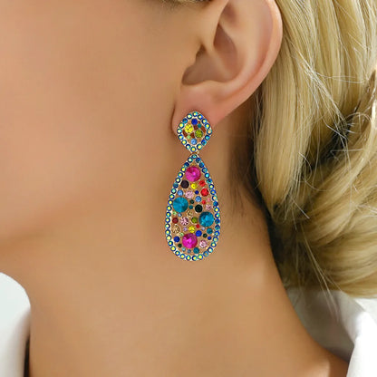 1 Pair Elegant Glam Oval Plating Hollow Out Inlay Zinc Alloy Rhinestones Drop Earrings