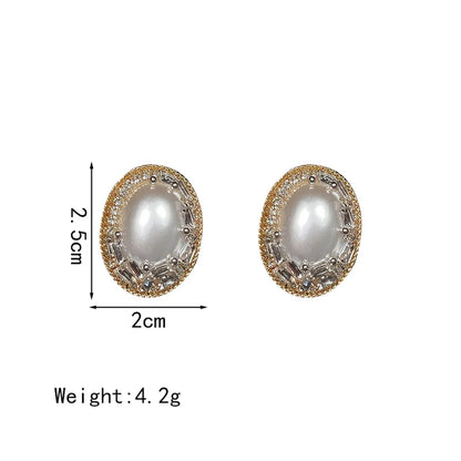 1 Pair Elegant Glam Oval Plating Inlay Alloy Artificial Pearls Zircon Ear Studs