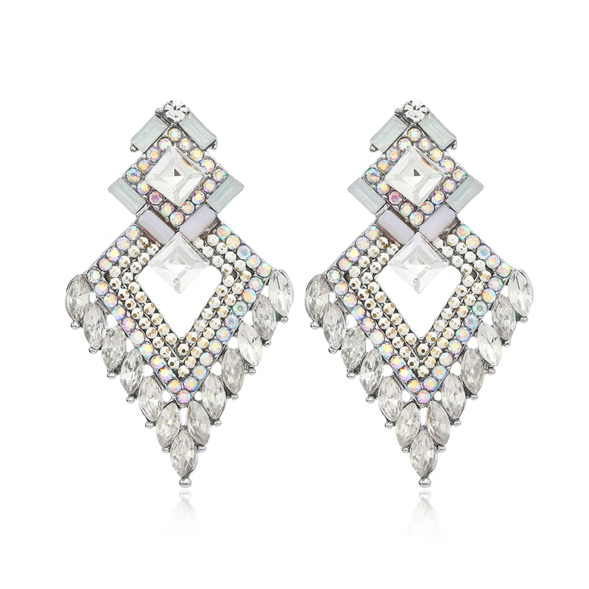 1 Pair Elegant Glam Rhombus Alloy Rhinestones Silver Plated Drop Earrings