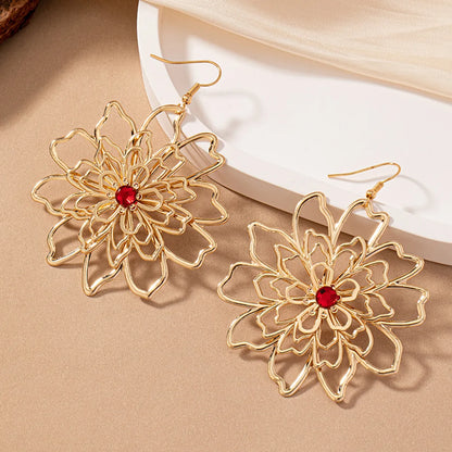 1 Pair Elegant Glam Romantic Flower Plating Inlay Alloy Ferroalloy Rhinestones 14k Gold Plated Drop Earrings