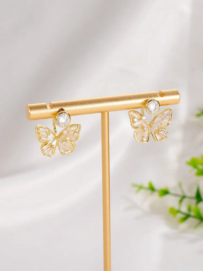 1 Pair Elegant Glam Shiny Butterfly Plating Inlay Copper Opal Zircon 18k Gold Plated Ear Studs