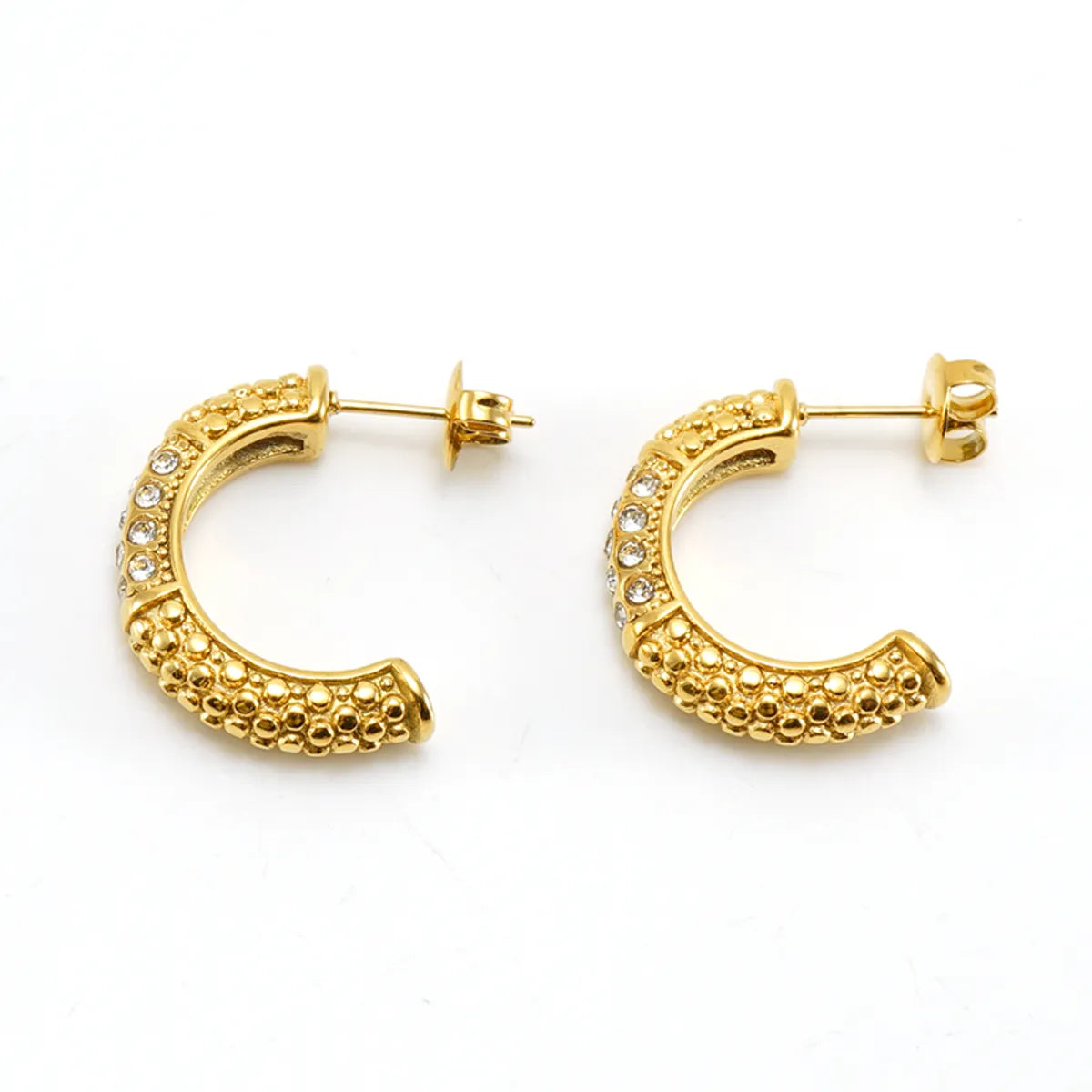 1 Pair Elegant Glam Shiny C Shape Plating Inlay Stainless Steel Pearl Zircon 18k Gold Plated Ear Studs