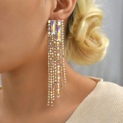 1 Pair Elegant Glam Shiny Geometric Tassel Plating Inlay Zinc Alloy Rhinestones Drop Earrings