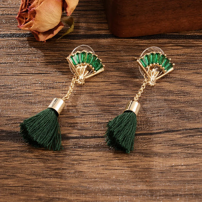 1 Pair Elegant Glam Shiny Sector Tassel Butterfly Plating Inlay Copper Zircon Gold Plated Drop Earrings