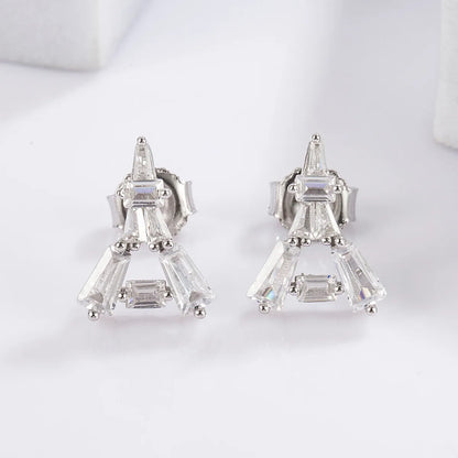 1 Pair Elegant Glam Shiny Triangle Geometric Plating Inlay Sterling Silver Zircon White Gold Plated Drop Earrings