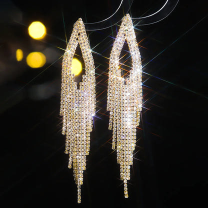 1 Pair Elegant Glam Tassel Inlay Alloy Rhinestones Drop Earrings