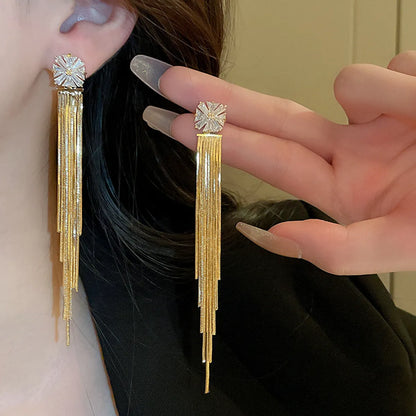 1 Pair Elegant Glam Tassel Plating Inlay Copper Zircon Drop Earrings