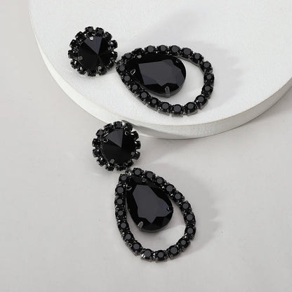 1 Pair Elegant Glam Wedding Water Droplets Inlay Alloy Glass Drop Earrings