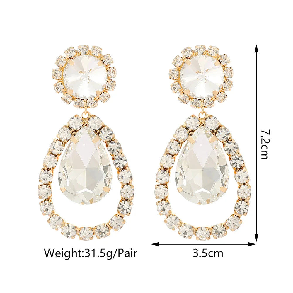 1 Pair Elegant Glam Wedding Water Droplets Inlay Alloy Glass Drop Earrings