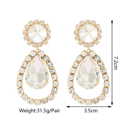 1 Pair Elegant Glam Wedding Water Droplets Inlay Alloy Glass Drop Earrings