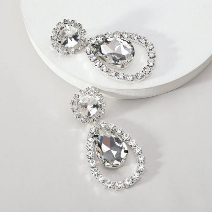 1 Pair Elegant Glam Wedding Water Droplets Inlay Alloy Glass Drop Earrings