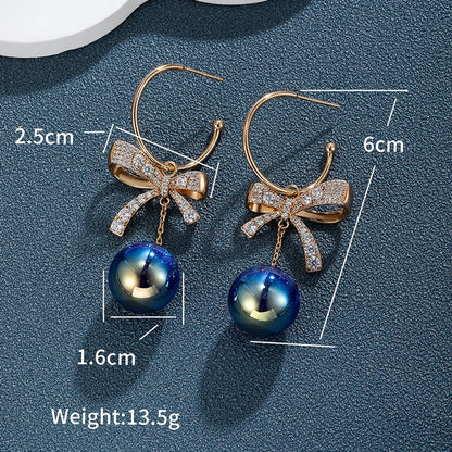 1 Pair Elegant Glam XUPING Bow Knot Inlay Alloy Copper Alloy Artificial Gemstones Artificial Pearls 18K Gold Plated Drop Earrings