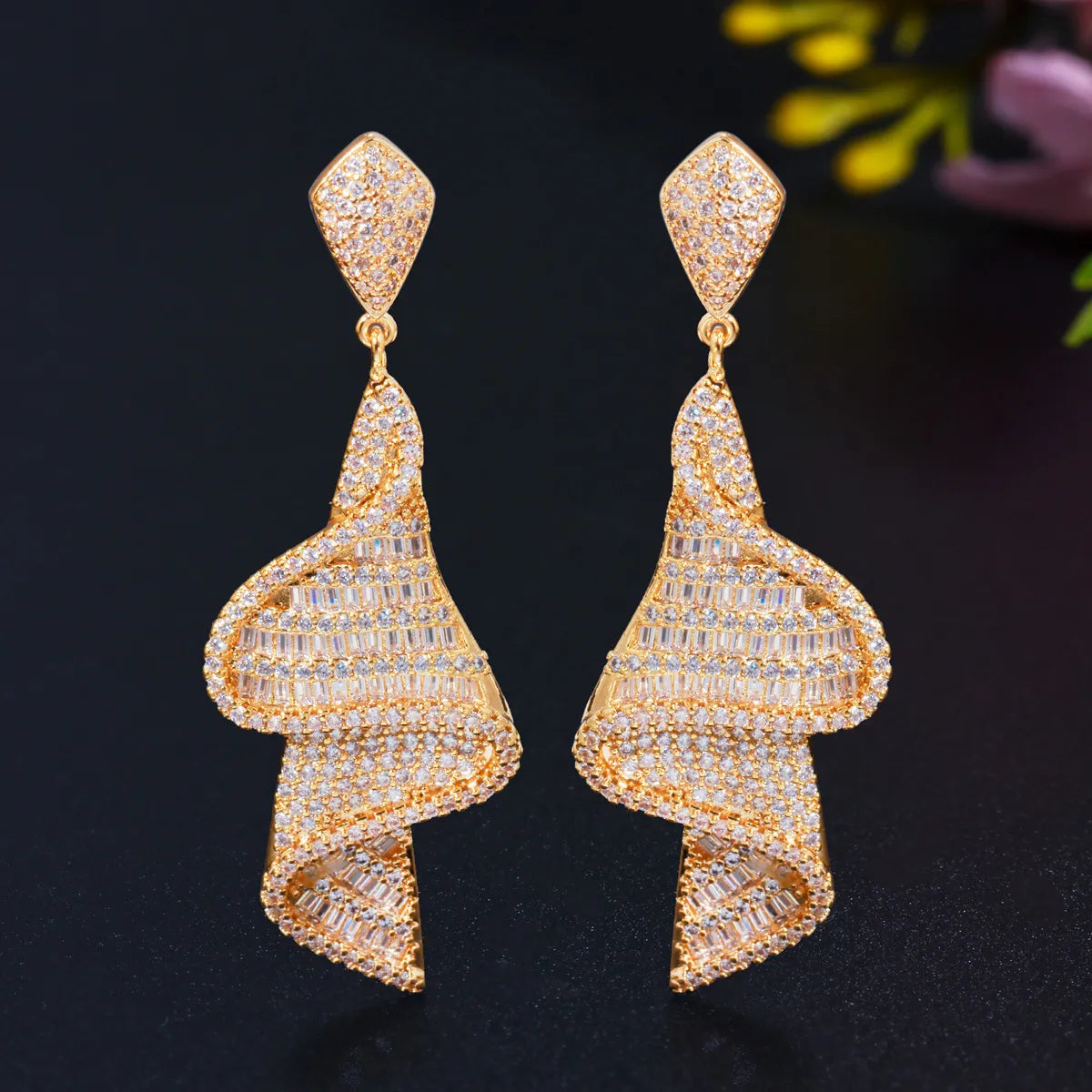 1 Pair Elegant Glittery Water Droplets Plating Inlay Copper Artificial Gemstones 14k Gold Plated Rhodium Plated Drop Earrings