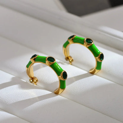 1 Pair Elegant Hawaiian Luxurious C Shape Enamel Inlay Stainless Steel Zircon Ear Studs