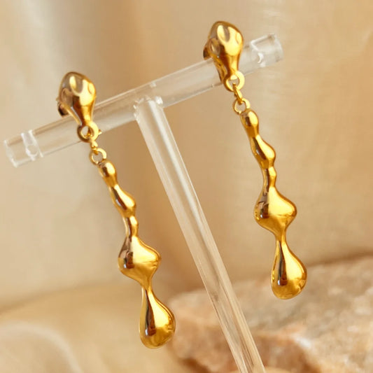 1 Pair Elegant Hawaiian Luxurious Water Droplets Polishing 304 Stainless Steel 18K Gold Plated Drop Earrings