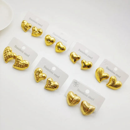 1 Pair Elegant Heart Shape 304 Stainless Steel 18K Gold Plated Ear Studs