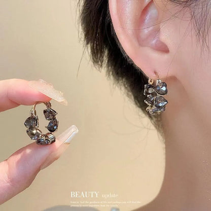 1 Pair Elegant Heart Shape Artificial Crystal Hoop Earrings