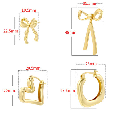 1 Pair Elegant Heart Shape Bow Knot Copper 18K Gold Plated Earrings