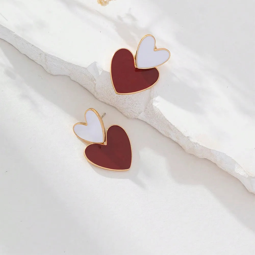 1 Pair Elegant Heart Shape Enamel Alloy Drop Earrings