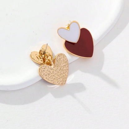 1 Pair Elegant Heart Shape Enamel Alloy Drop Earrings