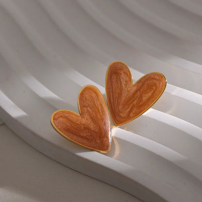 1 Pair Elegant Heart Shape Enamel Plating Stainless Steel 18k Gold Plated Ear Studs