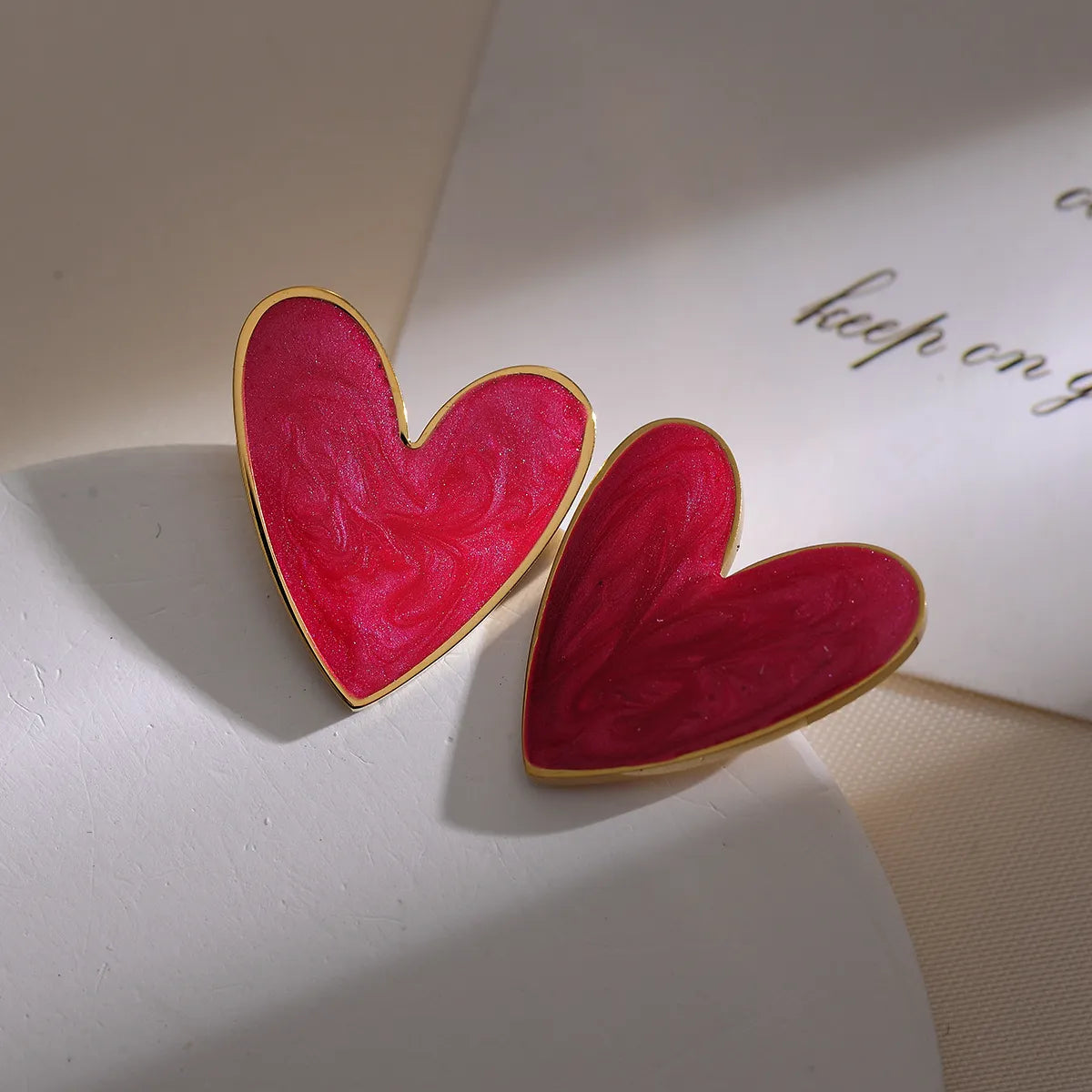 1 Pair Elegant Heart Shape Enamel Plating Stainless Steel 18k Gold Plated Ear Studs