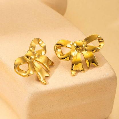 1 Pair Elegant Heart Shape Flower Bow Knot 304 Stainless Steel Ear Studs