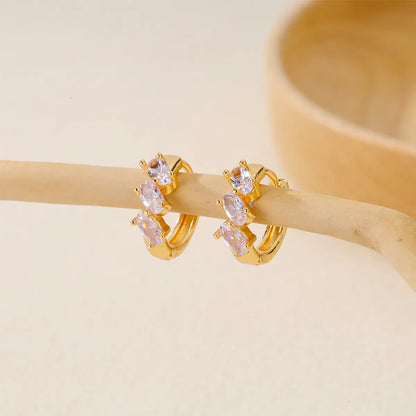 1 Pair Elegant Heart Shape Flower Bow Knot Inlay Copper Zircon Hoop Earrings