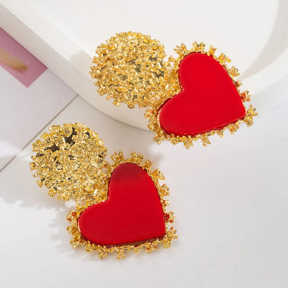 1 Pair Elegant Heart Shape Inlay Alloy Resin Resin Gold Plated Drop Earrings