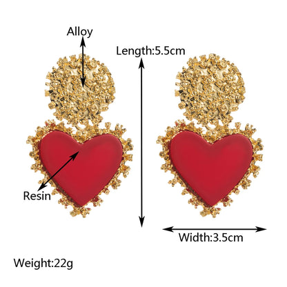 1 Pair Elegant Heart Shape Inlay Alloy Resin Resin Gold Plated Drop Earrings