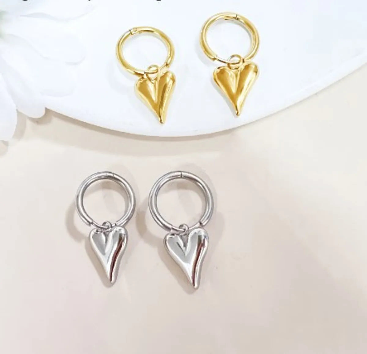 1 Pair Elegant Heart Shape Patchwork Stainless Steel Earrings