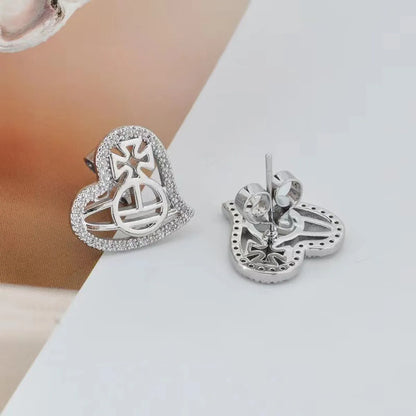 1 Pair Elegant Heart Shape Planet Plating Inlay Copper Zircon Ear Studs