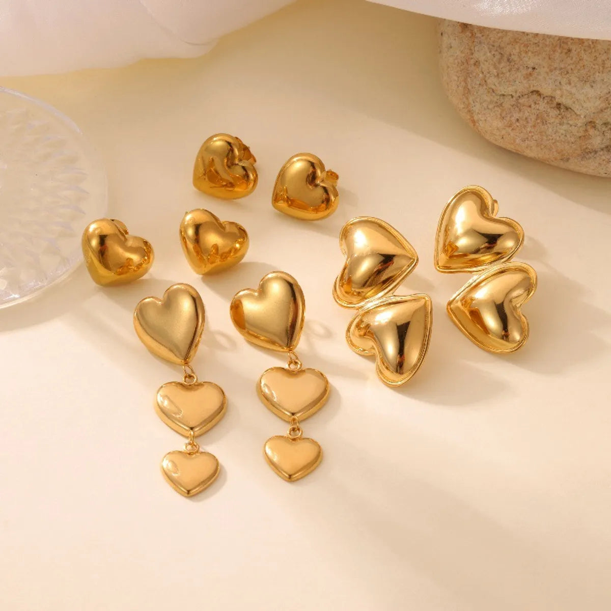 1 Pair Elegant Heart Shape Plating 304 Stainless Steel Drop Earrings