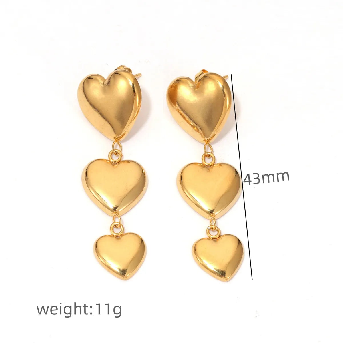 1 Pair Elegant Heart Shape Plating 304 Stainless Steel Drop Earrings