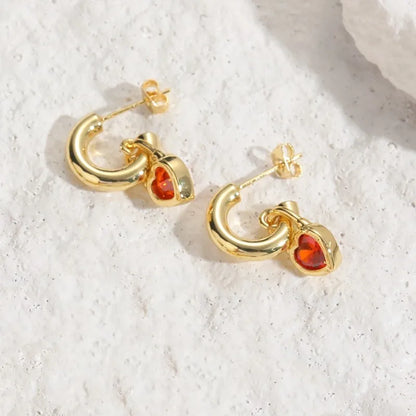 1 Pair Elegant Heart Shape Plating Inlay Copper Zircon 14k Gold Plated Ear Studs