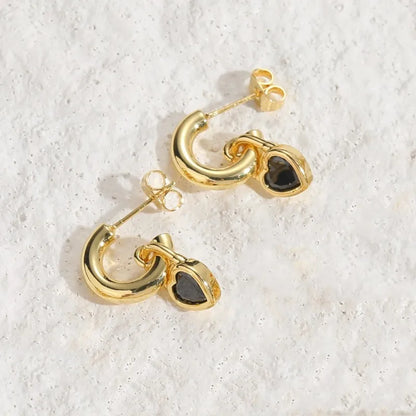 1 Pair Elegant Heart Shape Plating Inlay Copper Zircon 14k Gold Plated Ear Studs