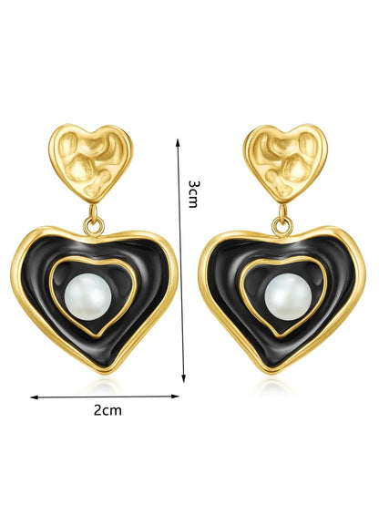 1 Pair Elegant Heart Shape Stainless Steel Pearl 18k Gold Plated Drop Earrings