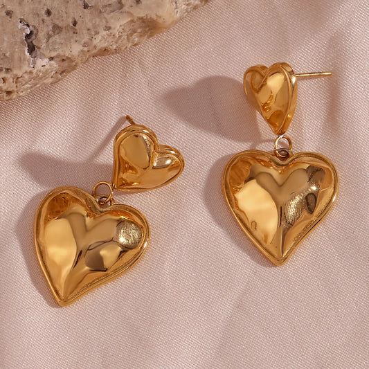 1 Pair Elegant Heart Shape Stainless Steel Plating Drop Earrings