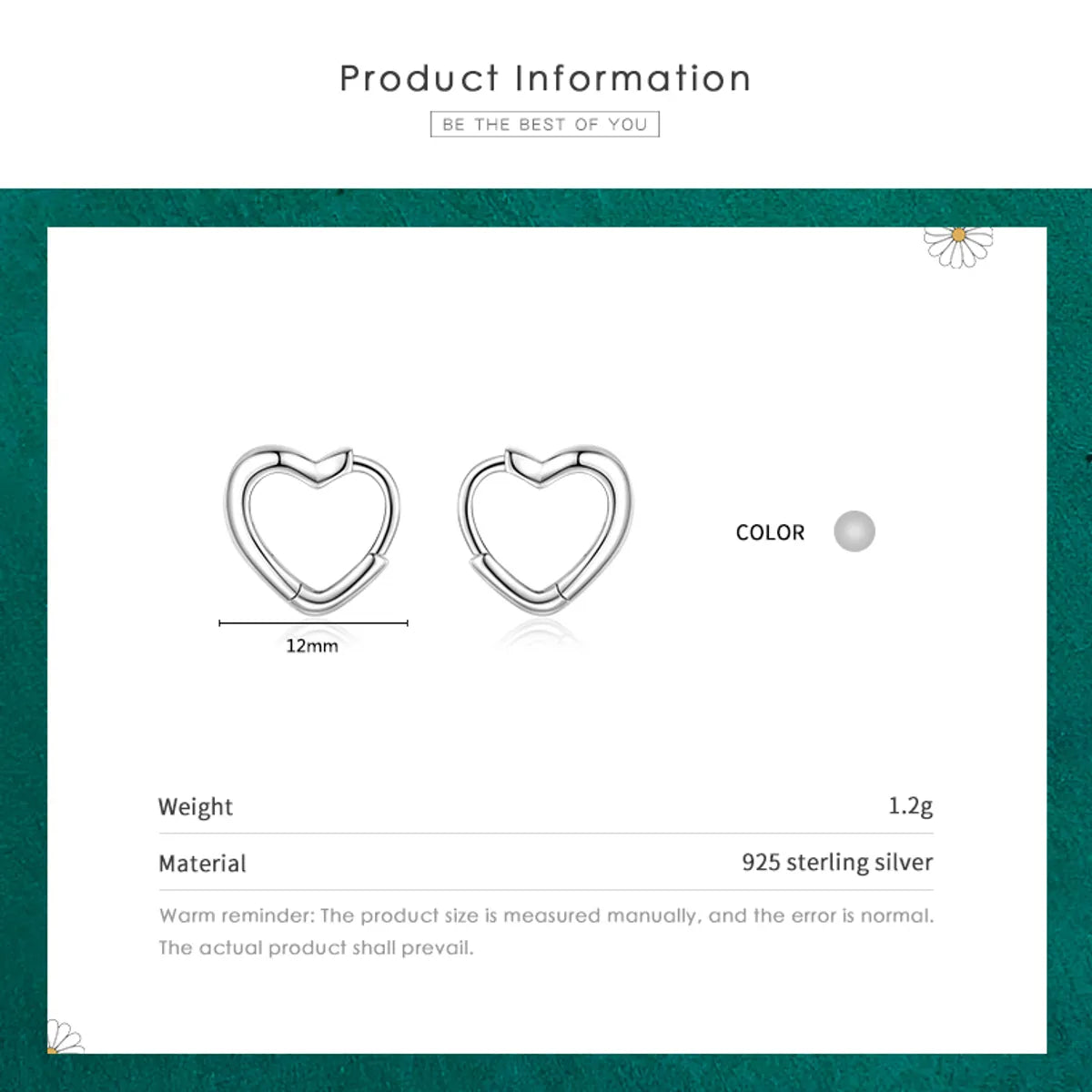 1 Pair Elegant Heart Shape Sterling Silver Plating Three-dimensional Rhodium Plated Earrings