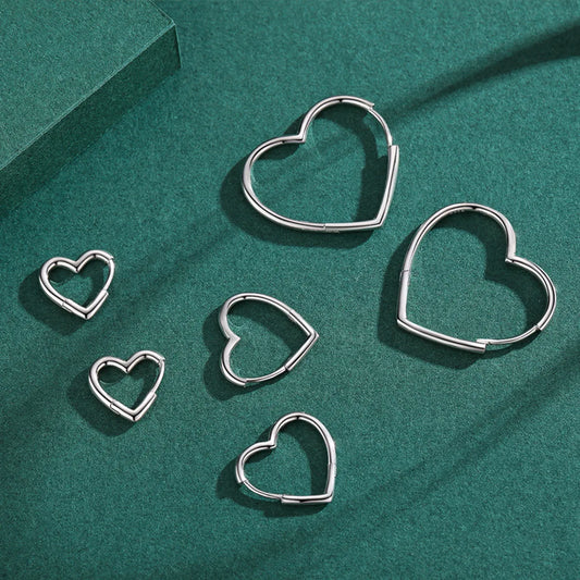 1 Pair Elegant Heart Shape Sterling Silver Plating Three-dimensional Rhodium Plated Earrings