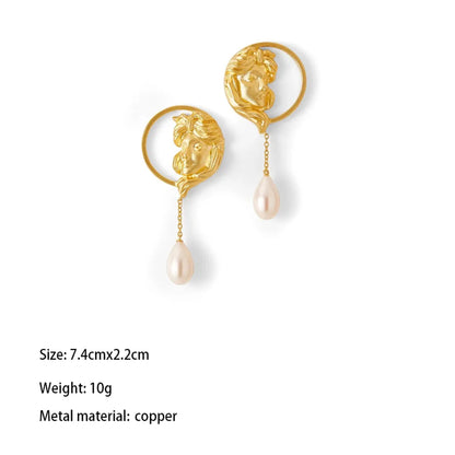 1 Pair Elegant Human Face Copper 18K Gold Plated Drop Earrings