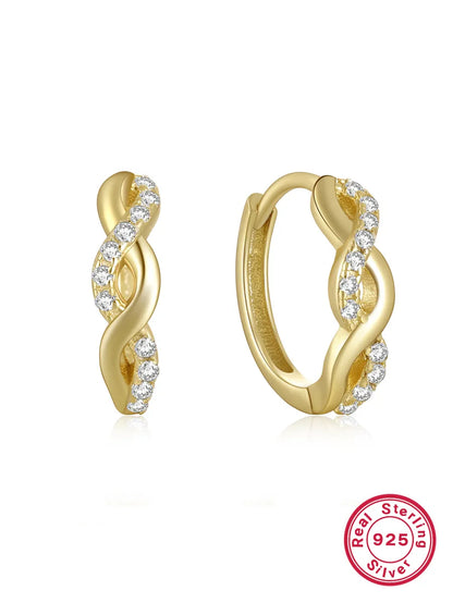 1 Pair Elegant Infinity Inlay Sterling Silver Zircon 18k Gold Plated White Gold Plated Earrings