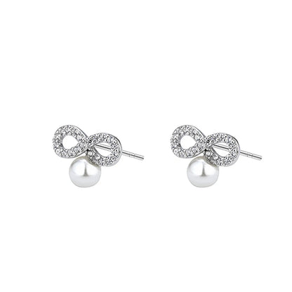 1 Pair Elegant Infinity Pearl Inlay Sterling Silver Zircon Ear Studs