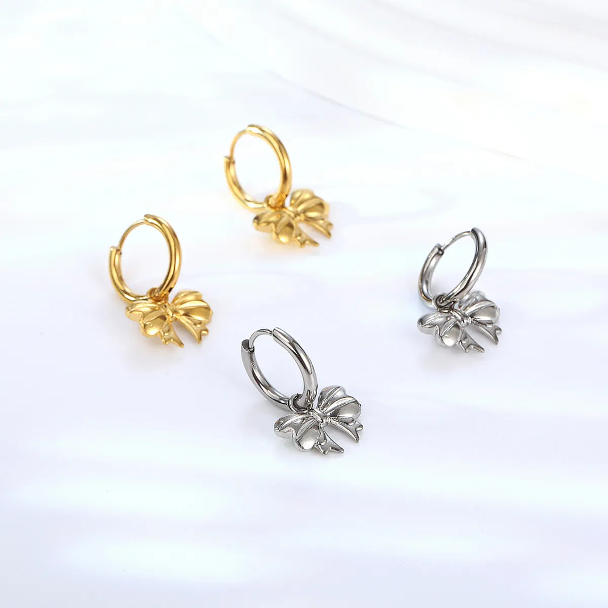 1 Pair Elegant Lady Bow Knot Plating Stainless Steel 18k Gold Plated Drop Earrings