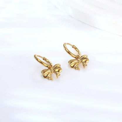 1 Pair Elegant Lady Bow Knot Plating Stainless Steel 18k Gold Plated Drop Earrings