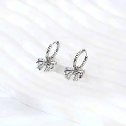 1 Pair Elegant Lady Bow Knot Plating Stainless Steel 18k Gold Plated Drop Earrings