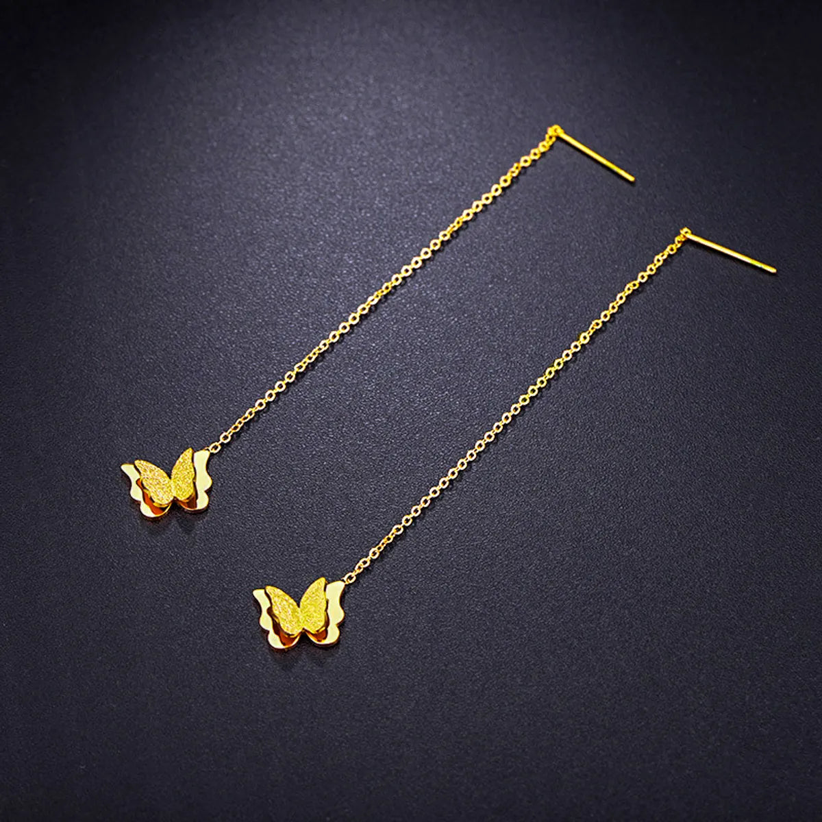 1 Pair Elegant Lady Butterfly Plating Stainless Steel 18k Gold Plated Drop Earrings Earrings Ear Studs