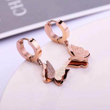 1 Pair Elegant Lady Butterfly Plating Stainless Steel 18k Gold Plated Drop Earrings Earrings Ear Studs