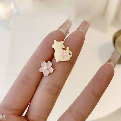 1 Pair Elegant Lady Cat Flower Alloy Gold Plated Ear Studs